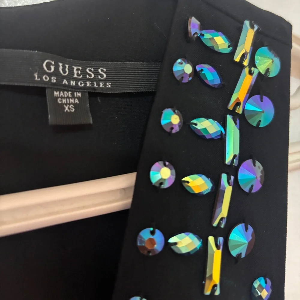 NWOT GUESS Black Dress with Blue Embellishments - Picture 4 of 9